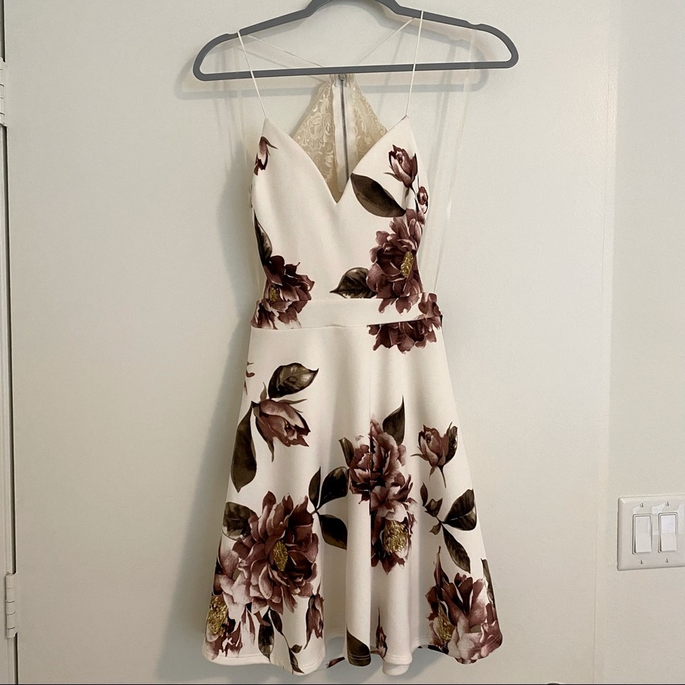 White & pink / purple floral mini dress from Olive Tree, Size Medium M